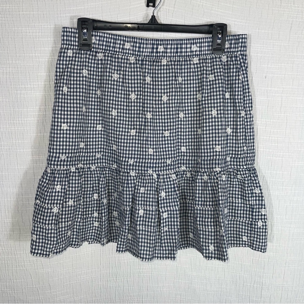 Madewell Navy Blue‎ Embroidered Tiered Pull-On Mini Skirt in Gingham Check new - Picture 4 of 11